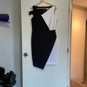 Calvin Klein asymmetrical skirt color block dress